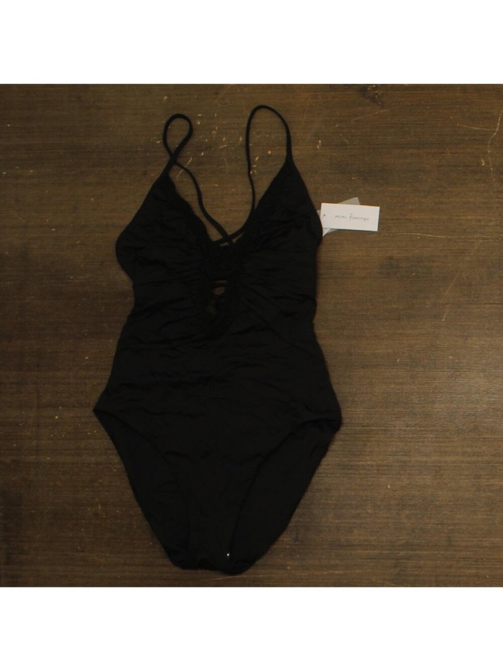 Mimi Flamingo Womens Crochet Trim One Piece Open Back Swimsuit Black 12